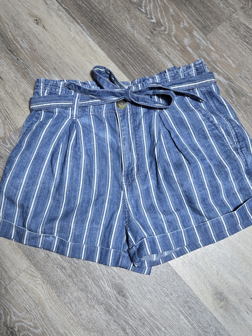 Vintage American Eagle Outfitters Blue and White Striped Paperbag Shorts Size 0 - Picture 1 of 8